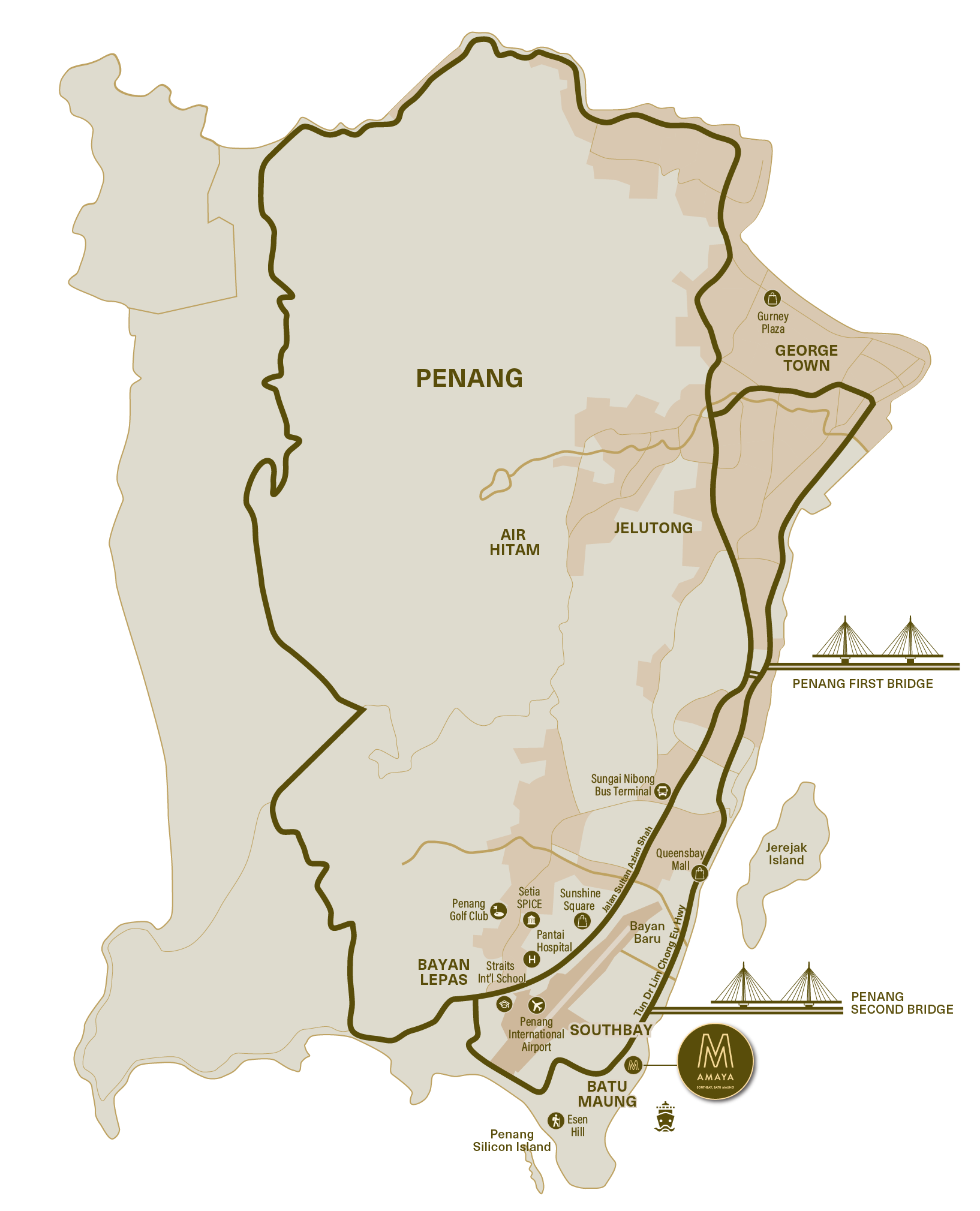 M Amaya location map, Southbay City, Batu Maung, Penang